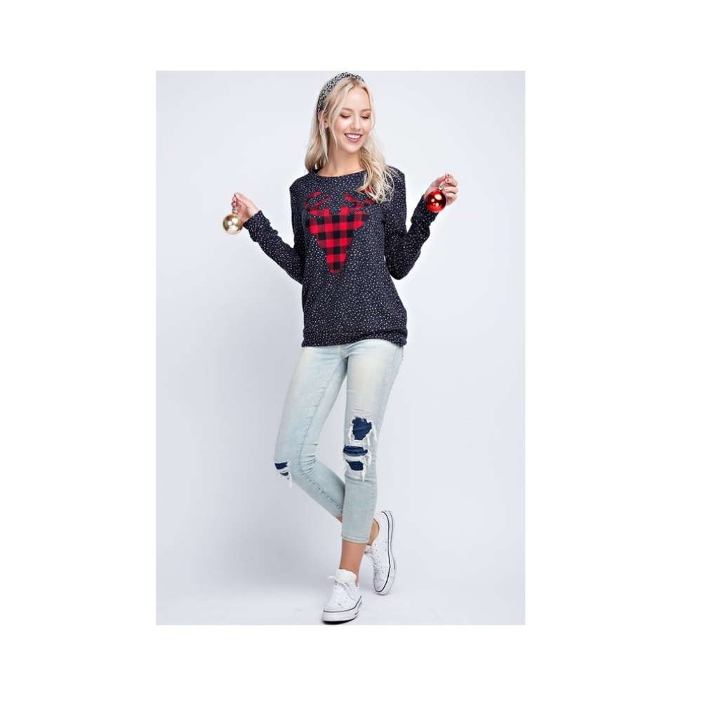 NWT  FUN & FLIRTY!  Polka-dot Plaid Elk Top - Picture 4 of 8